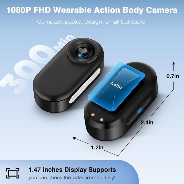 1080P FHD Mini Body Camera: 128GB Sports Action Body Cam, Thumb Size Hands-Free Wearable Pocket Camera, Portable Bodycam Camcorder for Work, Travel, Fishing, Pet Walking, Outdoor Adventures