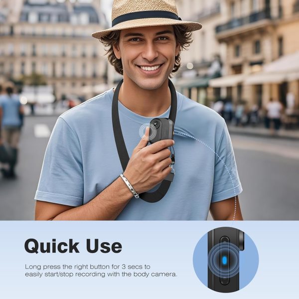 1080P FHD Mini Body Camera: 128GB Sports Action Body Cam, Thumb Size Hands-Free Wearable Pocket Camera, Portable Bodycam Camcorder for Work, Travel, Fishing, Pet Walking, Outdoor Adventures
