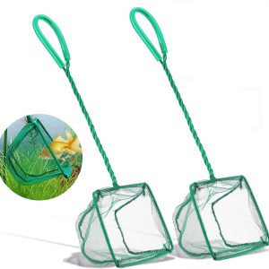 2 Pack Aquarium Fish Nets, DSSPORT 4 Inch Small Mesh Fish Catch Nets with Plastic Handle Green (Pine Green)