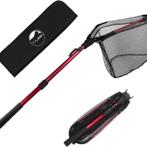 YVLEEN Folding Fishing Net - Foldable Fish Landing Net Robust Aluminum Telescopic Pole Handle and Nylon Mesh 16inch Hoop Size