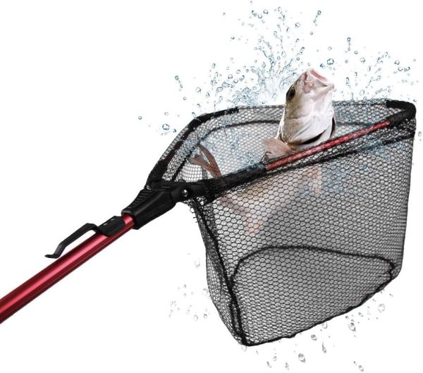 YVLEEN Folding Fishing Net - Foldable Fish Landing Net Robust Aluminum Telescopic Pole Handle and Nylon Mesh 16inch Hoop Size